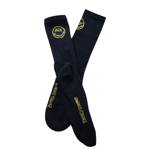 Armani Exchange Smiley Logo Sponge Socks Black - Picture 1 of 4